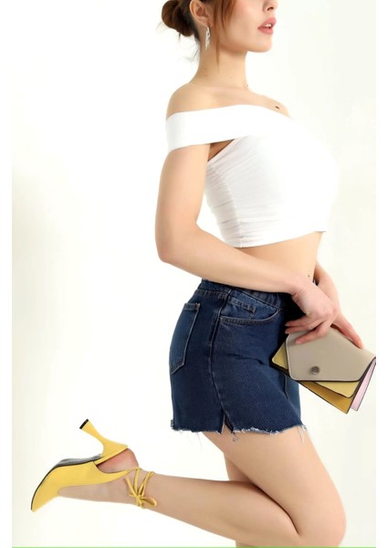 Asimetrik Yakalı Likralı Crop Bluz modelleri