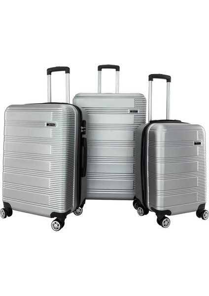 3'lü Valiz Seti ABS Valiz 4x2 Teker Gri 1451