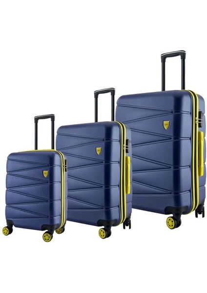 3'lü Valiz Seti ABS Valiz 4x2 Teker Lacivert 1164