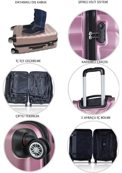 Büyük Ve Kabin Boy 2'li Valiz Seti 4x2 Teker Rose 1164