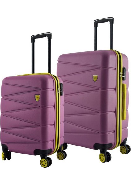 Orta Ve Kabin Boy 2'li Valiz Seti 4x2 Teker Pembe 1164