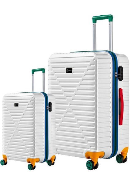 Büyük Ve Kabin Boy 2'li Valiz Seti %100 Polikarbon Valiz 4x2 Teker Beyaz 1088