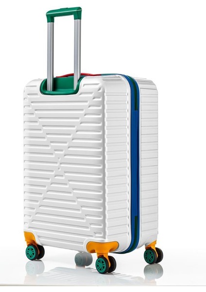 Büyük Ve Kabin Boy 2'li Valiz Seti %100 Polikarbon Valiz 4x2 Teker Beyaz 1088