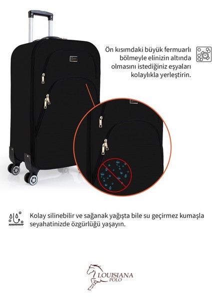 3'lü Valiz Seti 4 Teker Kumaş Valiz Siyah 1081