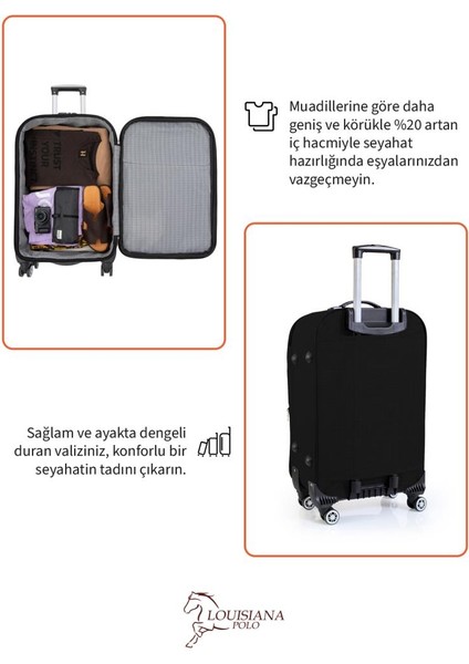 3'lü Valiz Seti 4 Teker Kumaş Valiz Siyah 1081