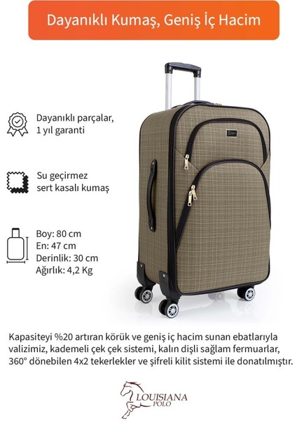 Büyük Boy 4 Teker Kumaş Valiz Bej 1081
