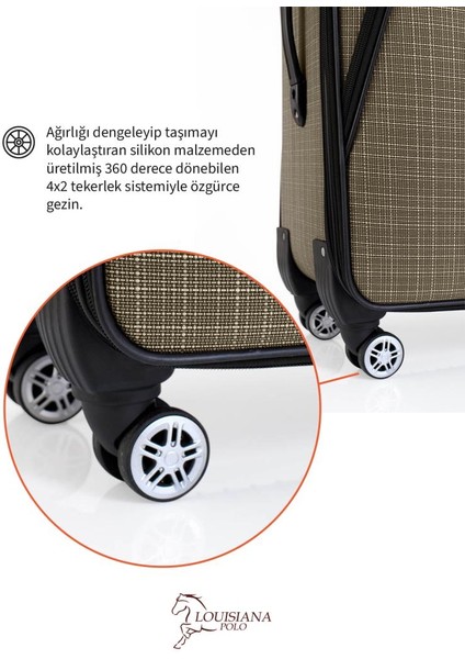 Büyük Boy 4 Teker Kumaş Valiz Bej 1081