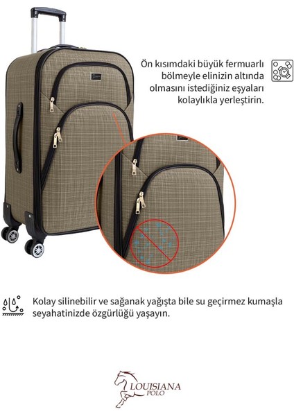 Büyük Boy 4 Teker Kumaş Valiz Bej 1081