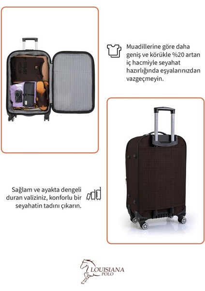 Büyük Boy 4 Teker Kumaş Valiz Kahve 1081