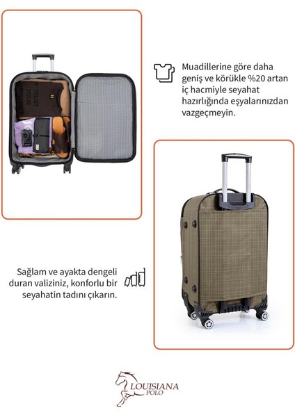 Orta ve Kabin Boy Valiz Seti 4 Teker Kumaş Valiz Bej 1081