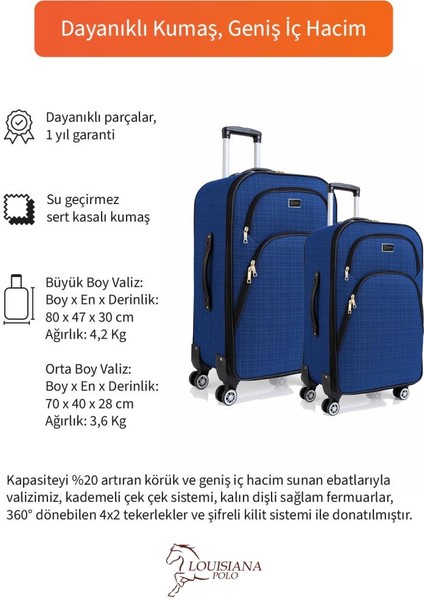 Büyük ve Orta Boy Valiz Seti 4 Teker Kumaş Valiz Saks Mavi 1081 fiyatları