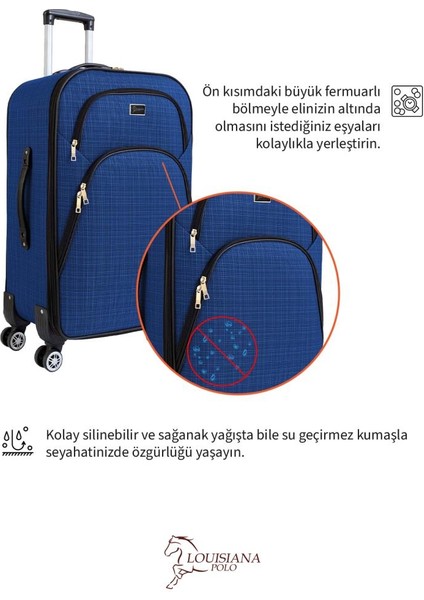 Büyük ve Orta Boy Valiz Seti 4 Teker Kumaş Valiz Saks Mavi 1081