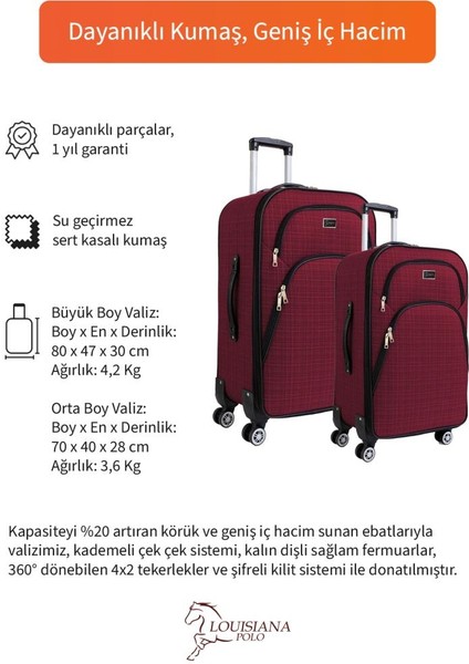 Büyük ve Orta Boy Valiz Seti 4 Teker Kumaş Valiz Bordo 1081 fiyatları