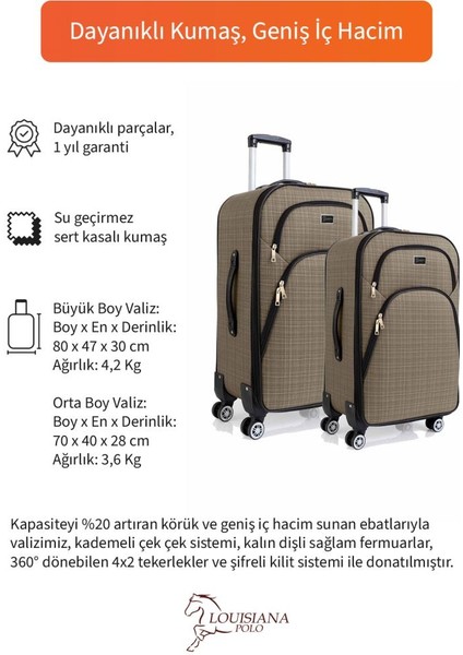 Büyük ve Orta Boy Valiz Seti 4 Teker Kumaş Valiz Bej 1081 fiyatları