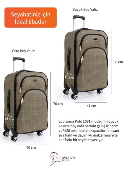 Büyük ve Orta Boy Valiz Seti 4 Teker Kumaş Valiz Bej 1081 modelleri