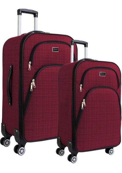 Orta ve Kabin Boy Valiz Seti 4 Teker Kumaş Valiz Bordo 1081