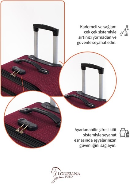 Orta ve Kabin Boy Valiz Seti 4 Teker Kumaş Valiz Bordo 1081 fırsatları