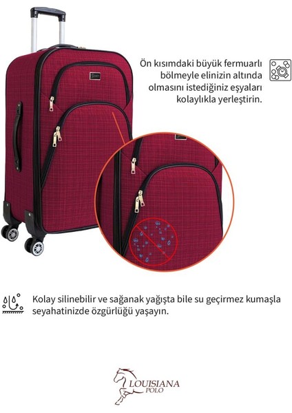 Orta ve Kabin Boy Valiz Seti 4 Teker Kumaş Valiz Bordo 1081