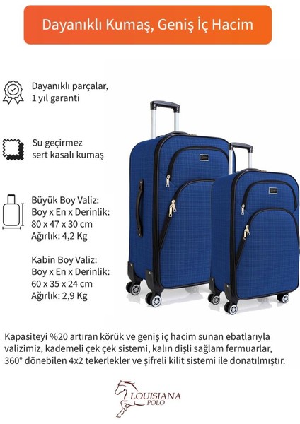 Büyük ve Kabin Boy Valiz Seti 4 Teker Kumaş Valiz Saks Mavi 1081 fiyatları