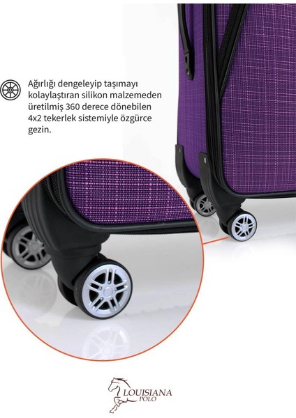 3'lü Valiz Seti 4 Teker Kumaş Valiz Mor 1081 fırsatları