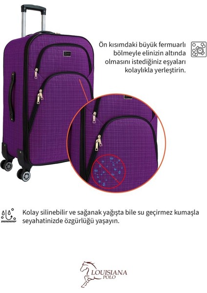 3'lü Valiz Seti 4 Teker Kumaş Valiz Mor 1081 indirimleri