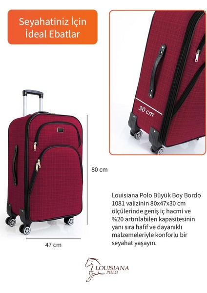 Büyük Boy 4 Teker Kumaş Valiz Bordo 1081 modelleri