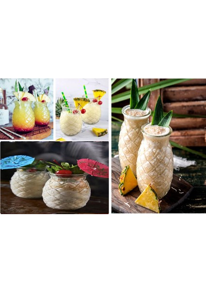 - Limonata Bardak Seti , Soğuk Kahve Bardağı , Milkshake Bardağı , Meşrubat Bardağı Ananas Tasarım 550 ml Bardak