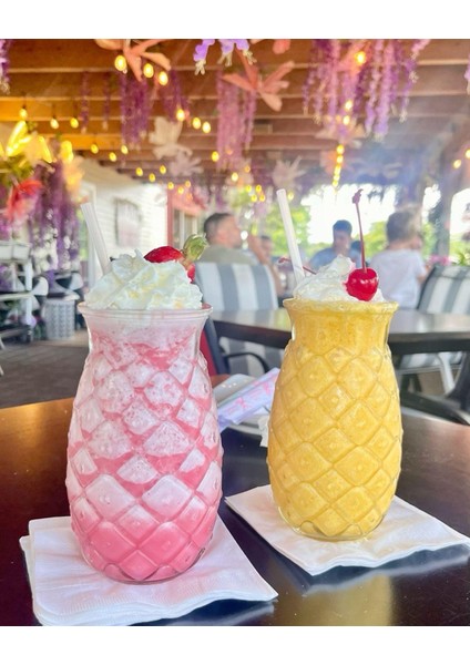 - Limonata Bardak Seti , Soğuk Kahve Bardağı , Milkshake Bardağı , Meşrubat Bardağı Ananas Tasarım 550 ml Bardak
