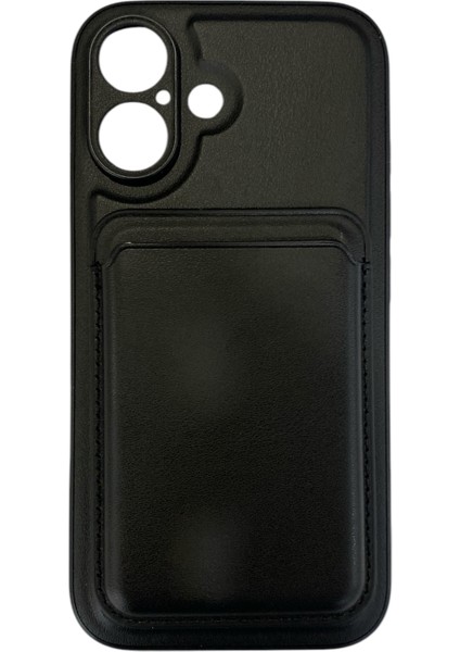 Apple iPhone 16 Uyumlu Suni Deri Mıknatıslı Kart Girişli 2 Parça Megan Silikon Kılıf