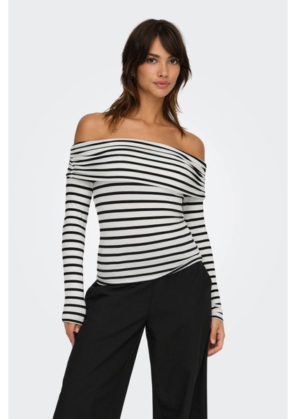 Onlglamour L/s Off Should Siyah Kadın Uzun Kol T-Shirt