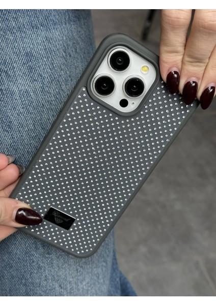Apple iPhone 15 Pro Max Uyumlu Elmas Pırlanta Taşlı Gri Kılıf indirimleri