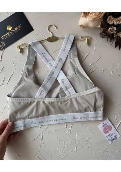 Koza -Love Cocoon- Yazılı Push-Up Arkası Çapraz Lastikli Esnek Spor Sütyeni fırsatları