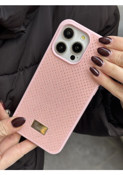 iPhone 13 Pro Max Uyumlu Elmas Pırlanta Taşlı Pembe Kılıf