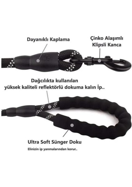Orta ve Büyük Boy Köpekler İçin Kalın Gezdirme Tasma Kayışı Reflektörlü 130 cm Syg-Reflektör Tasma fiyatları