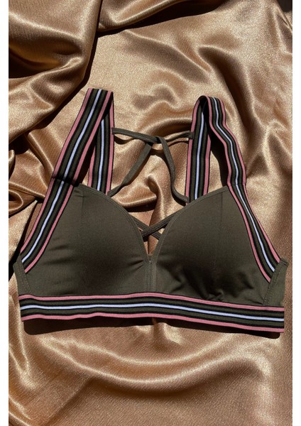 Sadie Pembe Kalp Yaka Renkli Şeritli Padsiz Sırt Detaylı Sporcu Sütyeni