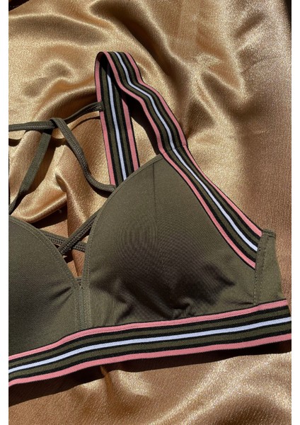 Sadie Pembe Kalp Yaka Renkli Şeritli Padsiz Sırt Detaylı Sporcu Sütyeni fiyatları