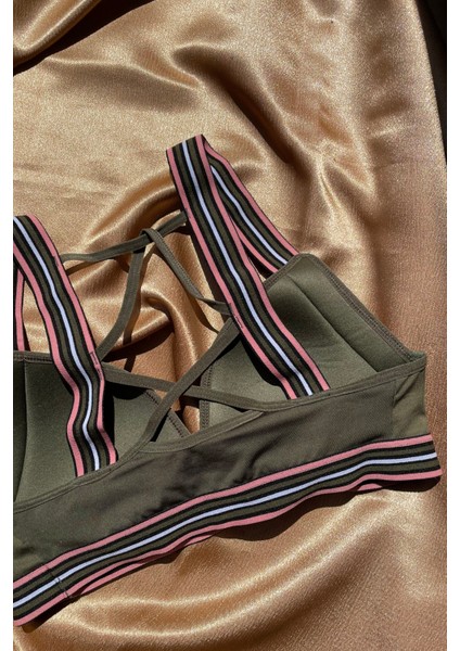 Sadie Pembe Kalp Yaka Renkli Şeritli Padsiz Sırt Detaylı Sporcu Sütyeni modelleri