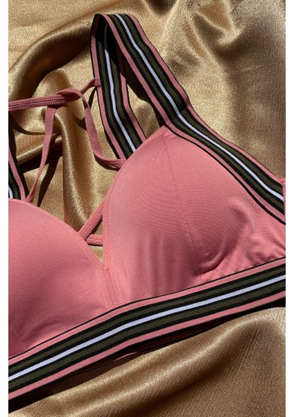 Sadie Pembe Kalp Yaka Renkli Şeritli Padsiz Sırt Detaylı Sporcu Sütyeni fiyatları
