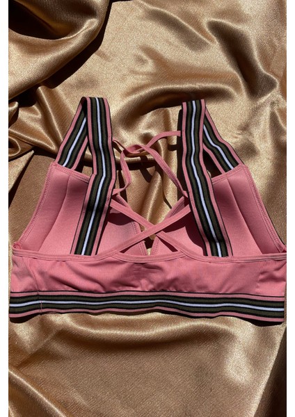 Sadie Pembe Kalp Yaka Renkli Şeritli Padsiz Sırt Detaylı Sporcu Sütyeni modelleri