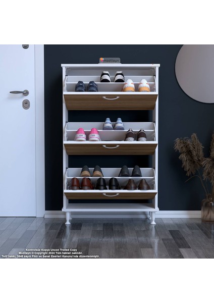 VARBİ Antre Hol 52 x 119x 25, 5 cm’ lik 3 Düşer Kapak 6 Göz Raf Bölmeli Ayakkabılık