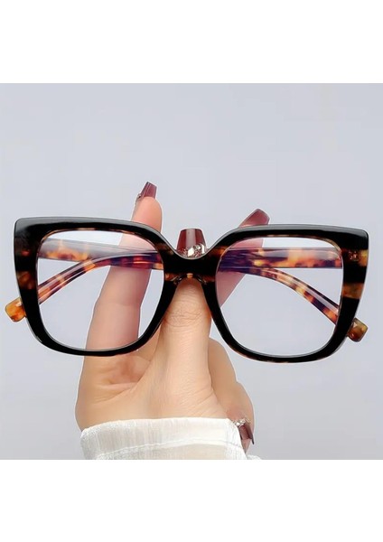Leopar Desenli Kare Çerçeve Mavi Işık Engelleyici Gözlük