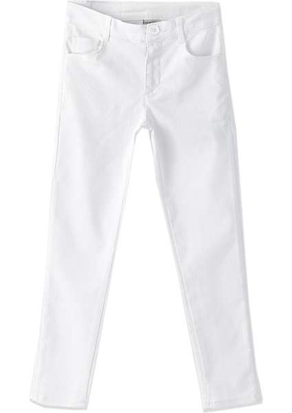 Beyaz Likralı Beli Ayarlanabilir Lastikli Düğmeli Kız Çocuk Pantolonu, Okul Pantolonu, Beyaz Pantolon,yüksek Bel Skinny Pantolon modelleri