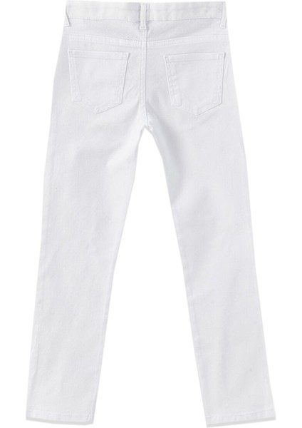 Beyaz Likralı Beli Ayarlanabilir Lastikli Düğmeli Kız Çocuk Pantolonu, Okul Pantolonu, Beyaz Pantolon,yüksek Bel Skinny Pantolon fırsatları