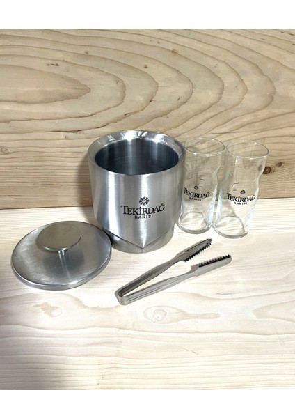 2 Adet Tekirdağ Rakı Bardağı+ 1 Adet Kapaklı Maşa Hediyeli Buz Kovası