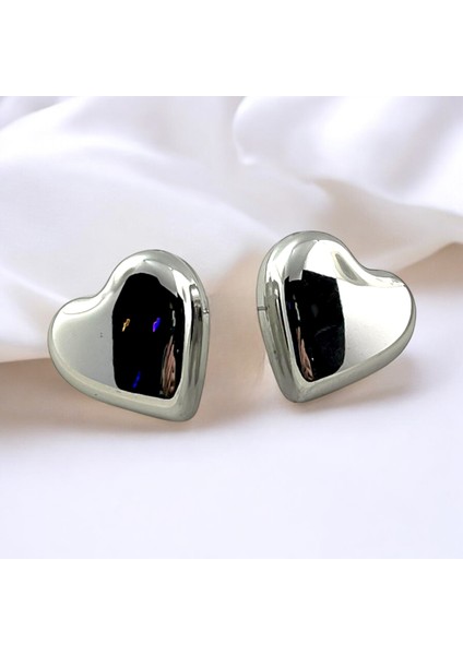 Tombul Kalp Gümüş Renk Çelik Küpe fiyatları