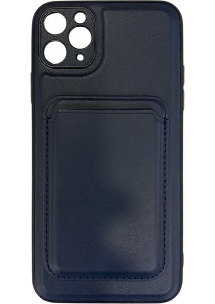 iPhone 11 Pro Max Uyumlu Suni Deri Mıknatıslı Kart Girişli 2 Parça Megan Silikon Kılıf