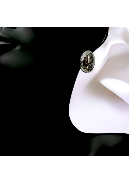 Oval Gümüş Renk Çelik Küpe