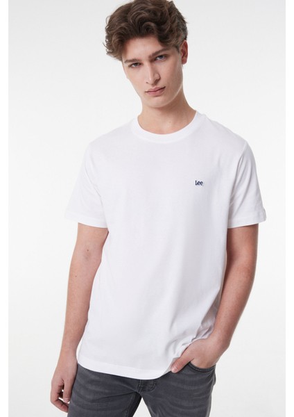 Bisiklet Yaka Tişört Beyaz Erkek Kısa Kol T-Shirt