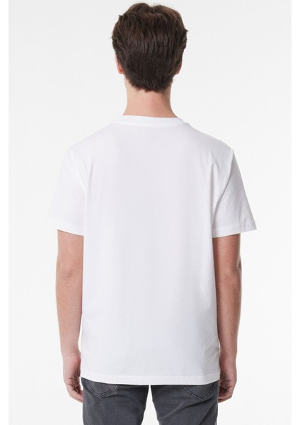 Bisiklet Yaka Tişört Beyaz Erkek Kısa Kol T-Shirt