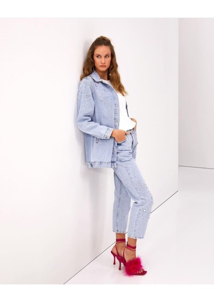 Kadın Taş Detaylı Bilek Boy Şık Kot Pantolon fiyatları